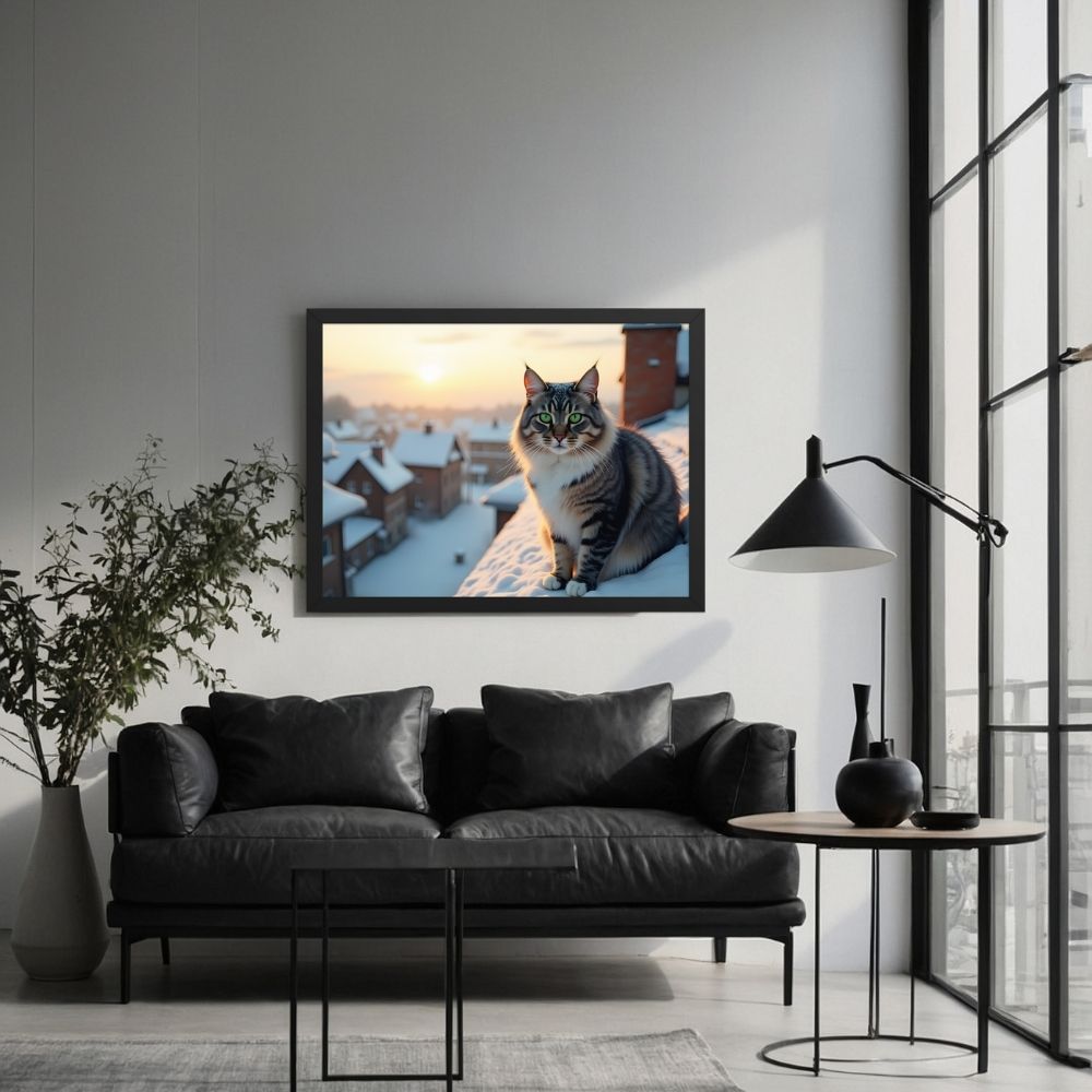 Œuvre murale Chat Hivernal Réaliste